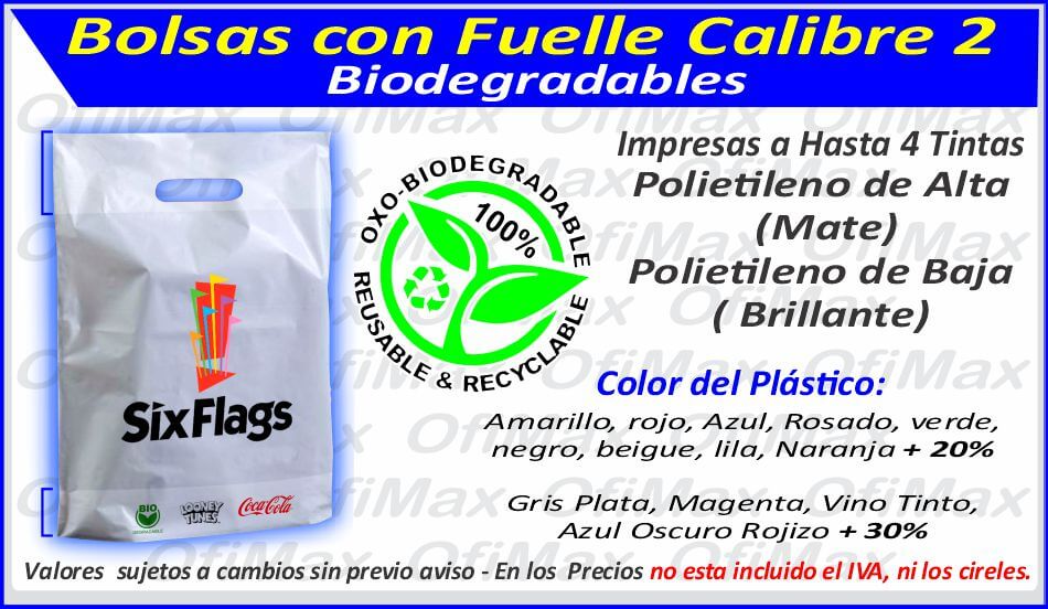bolsas plasticas con fuelle  biodegradables calibre 1,5